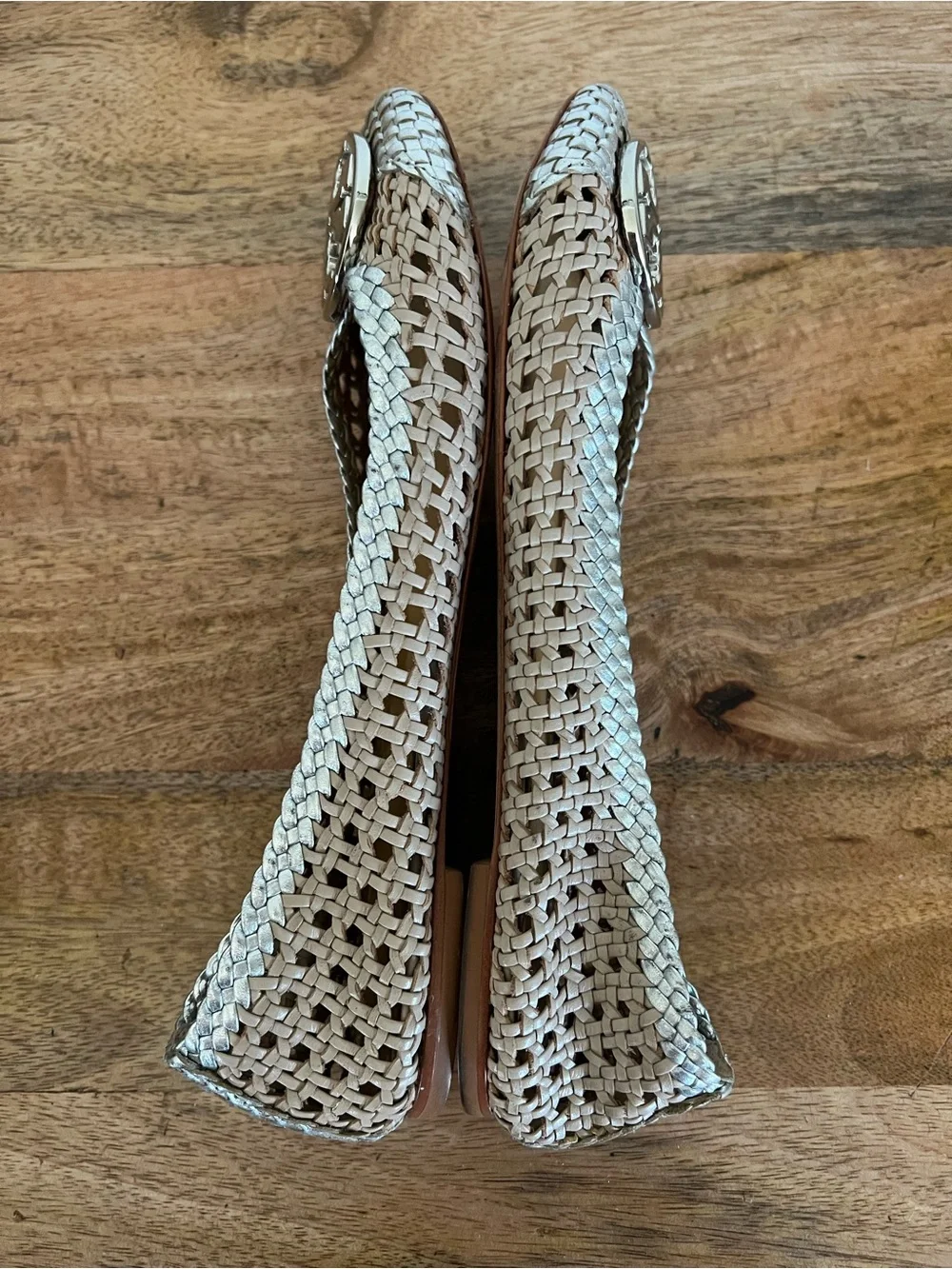 Tory Burch Chelsea Beige/Silver Woven Leather Ballet Flats Size 9M